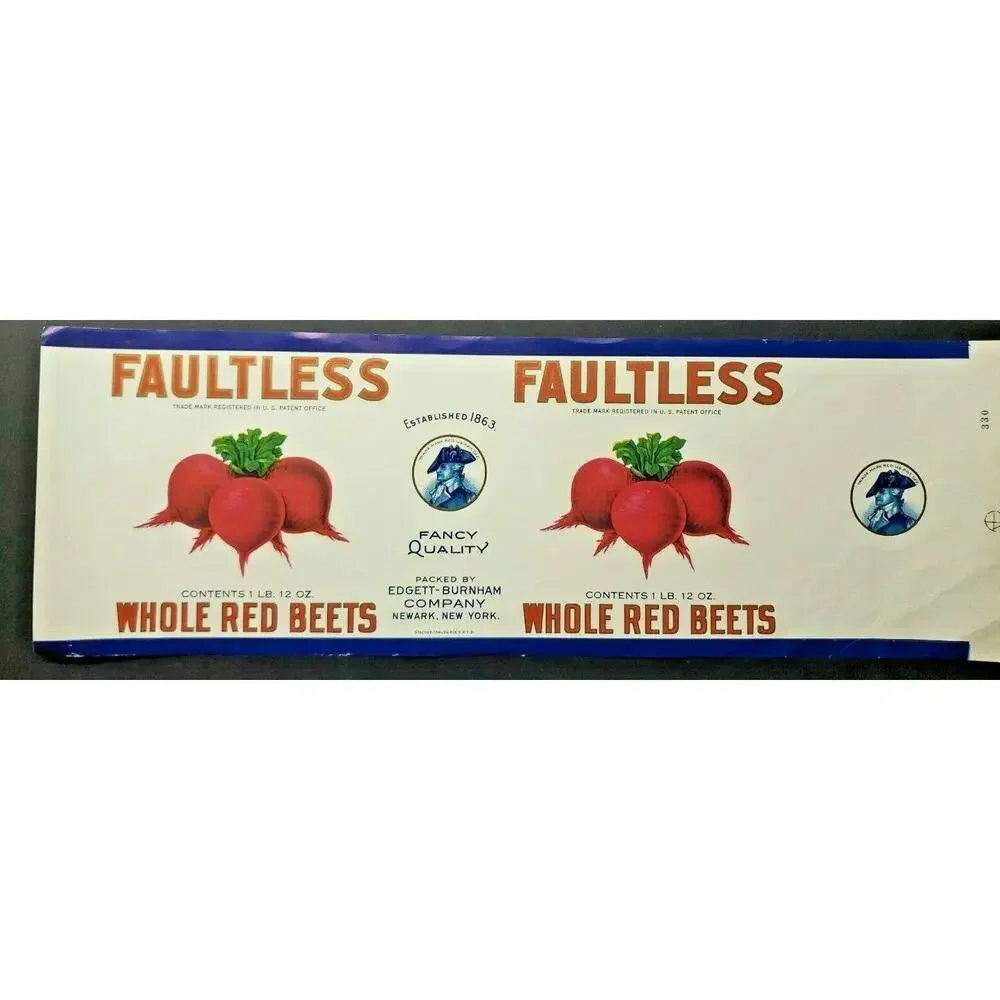 Vintage Faultless Brand Red Beets Edgett‎ Burnham Co New York 1940s Can Label Z2